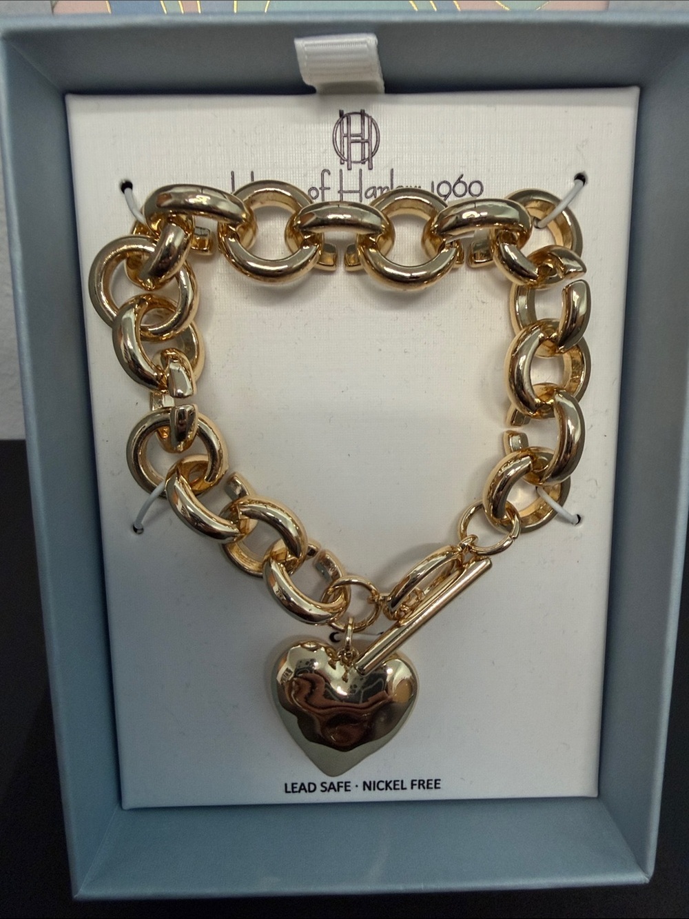 House of Harlow 1960 | Gold Chunky Link Toggle Bracelet w/ Heart Charm